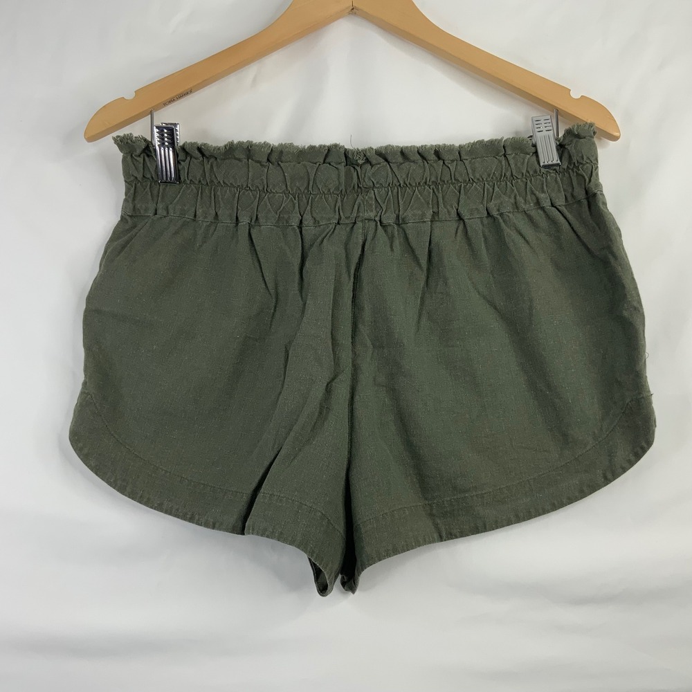 Free People Intimately Olive Green Linen Blend Paperbag Waist Shorts Small - Picture 2 of 4